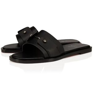 Christian Louboutin Chambelimule Donna Flat Black Calf Leather Slide Sandal 35